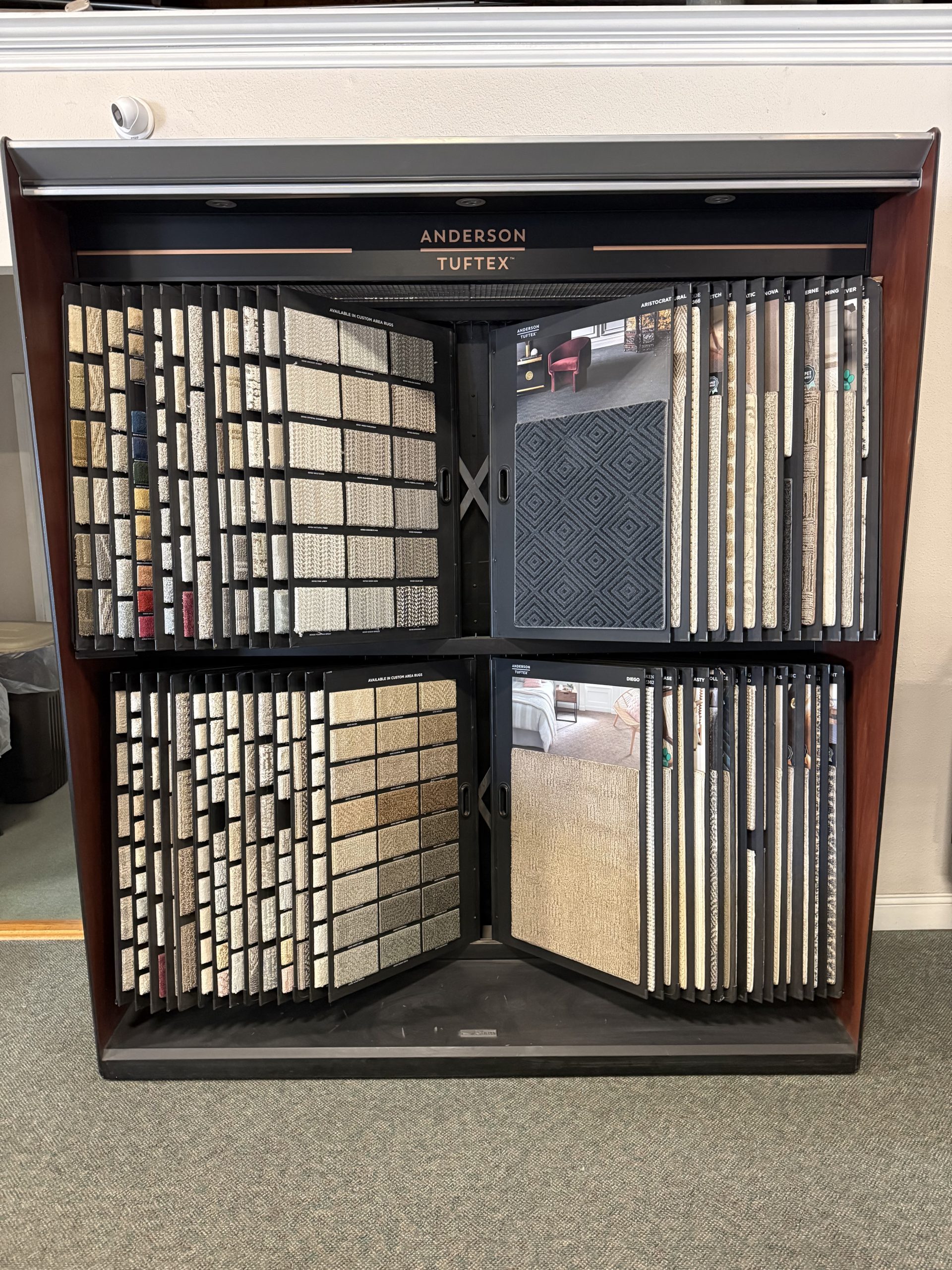 Carpet sample display at Bay Area Contract Carpets in Oakland